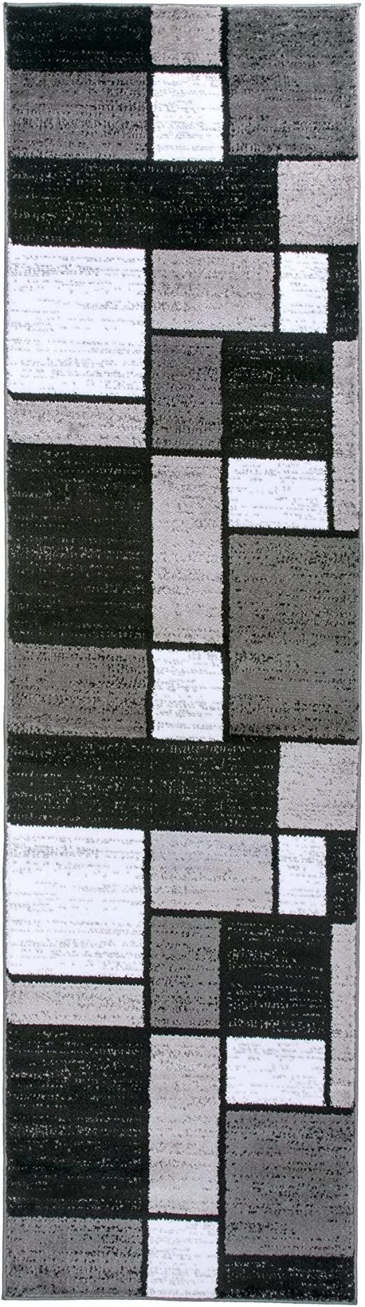 RUGSHOP Contemporary Modern Boxes Grey Area Rug Runner, 2' x 7' 2"