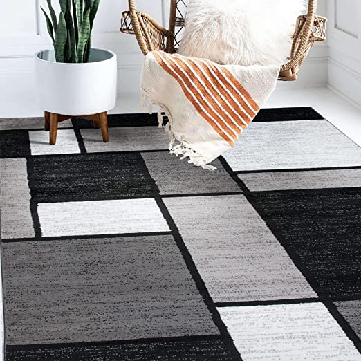 RUGSHOP Contemporary Modern Boxes Grey Area Rug Runner, 2' x 7' 2"