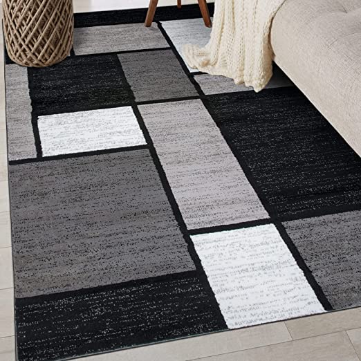 RUGSHOP Contemporary Modern Boxes Grey Area Rug Runner, 2' x 7' 2"