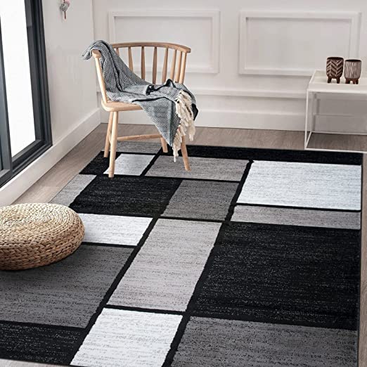 RUGSHOP Contemporary Modern Boxes Grey Area Rug Runner, 2' x 7' 2"