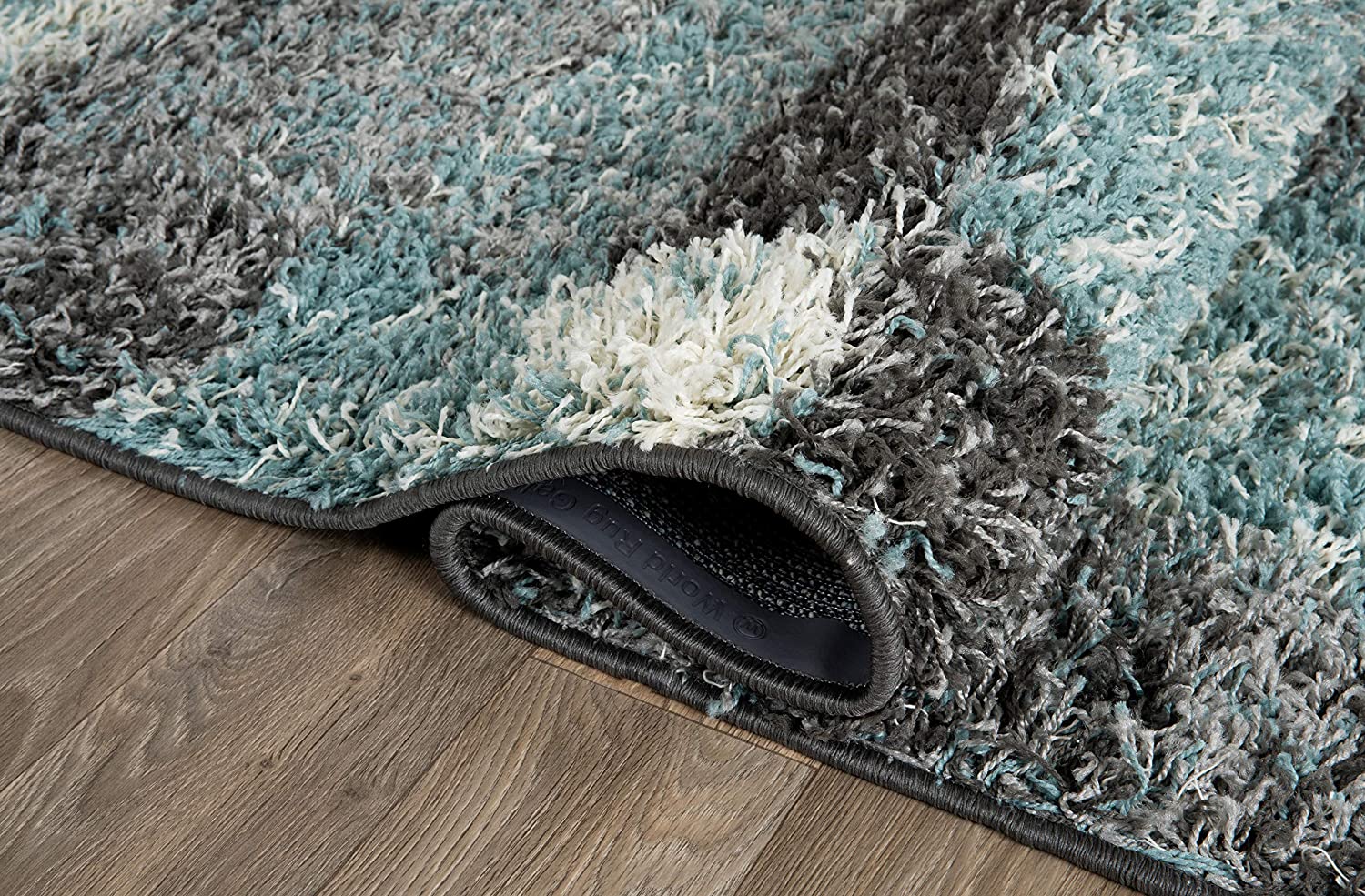 RUGSHOP Distressed Modern Boxes Blue Plush Shag Area Rug, 2' x 3'