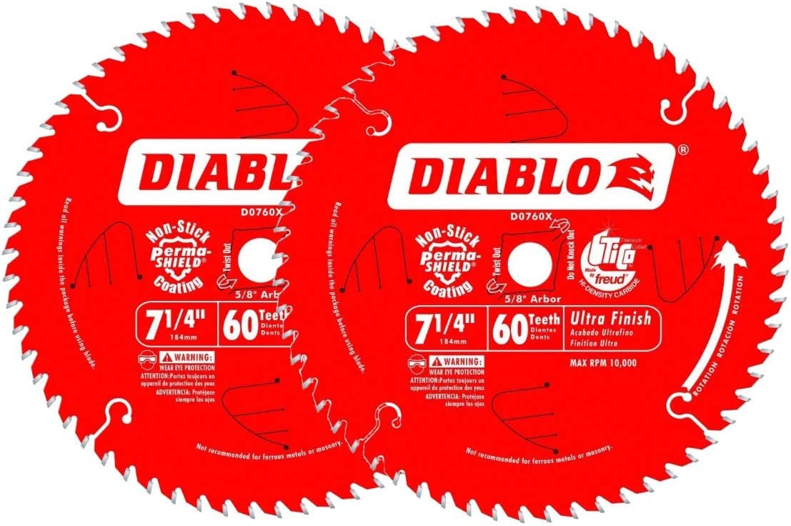 freud® DIABLO D0760X 7-1/4 in. x 60 Tooth Ultra Finish Saw Blade,Arbor 5/8in,  2-Pack