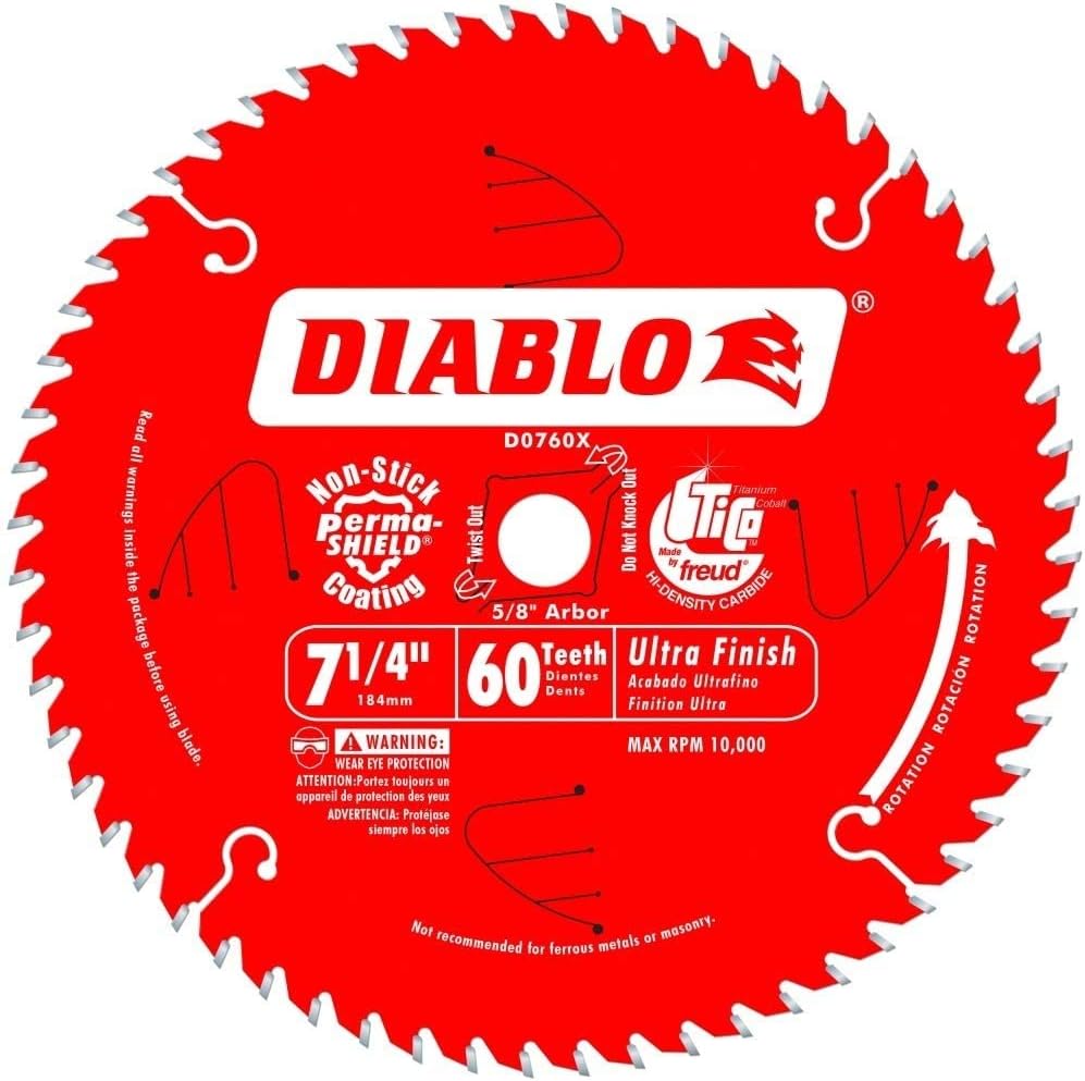 freud® DIABLO D0760X 7-1/4 in. x 60 Tooth Ultra Finish Saw Blade,Arbor 5/8in,  2-Pack