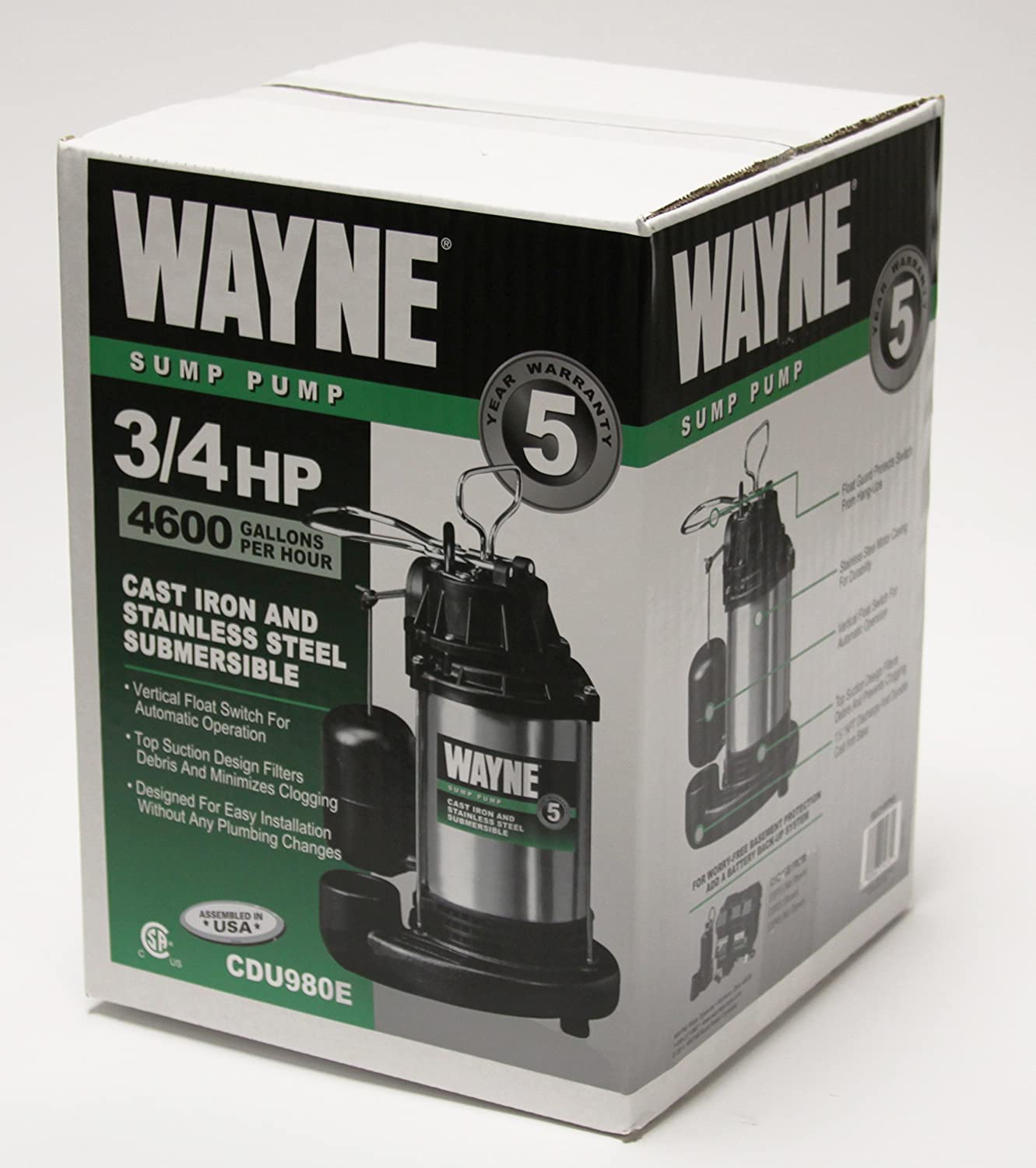 WAYNE® CDU980E 3/4 HP STAINLESS STEEL SUMP PUMP