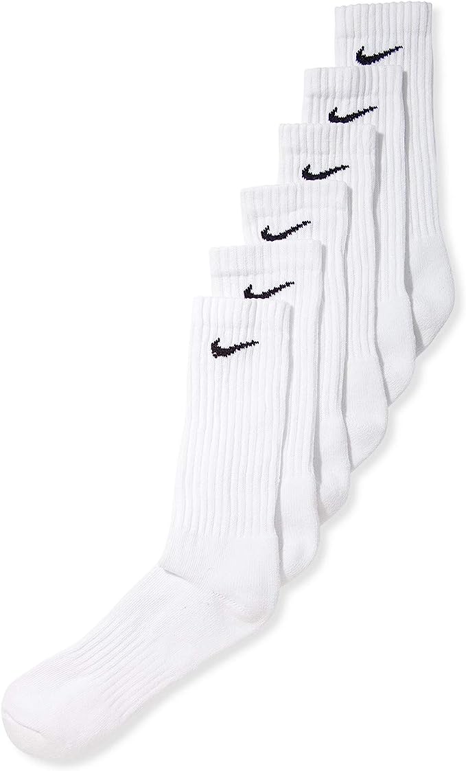 Nike Dri-FIT Cushioned  Crew Socks (6 Pairs), White/Black L (W 10-13 / M 8-12)