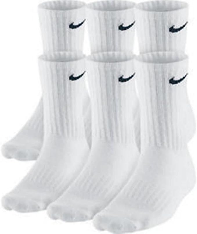 Nike Dri-FIT Cushioned  Crew Socks (6 Pairs), White/Black L (W 10-13 / M 8-12)