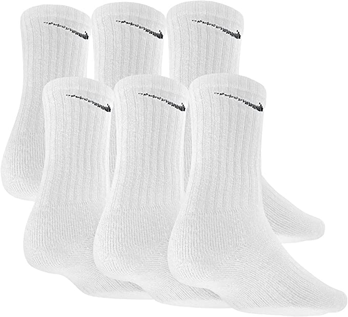 Nike Dri-FIT Cushioned  Crew Socks (6 Pairs), White/Black L (W 10-13 / M 8-12)