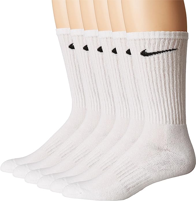 Nike Unisex Performance Cushion Crew Socks with Bag (6 Pairs), White/Black L (W 10-13 / M 8-12)