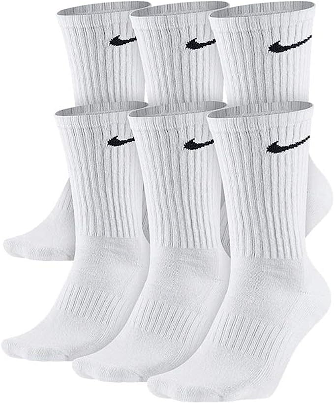 Nike Unisex Performance Cushion Crew Socks with Bag (6 Pairs), White/Black L (W 10-13 / M 8-12)