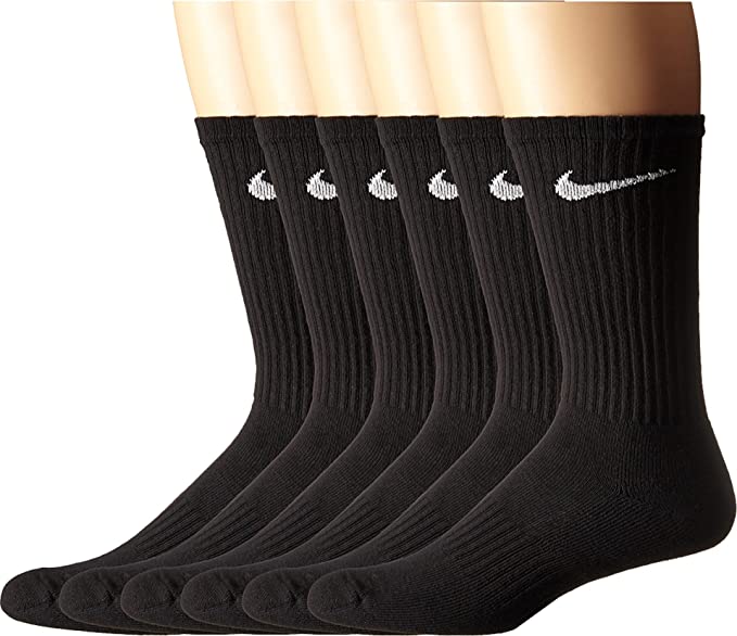 Nike Unisex Cotton Crew Socks with Bag (6 Pairs), Black/White L (W 10-13 / M 8-12)