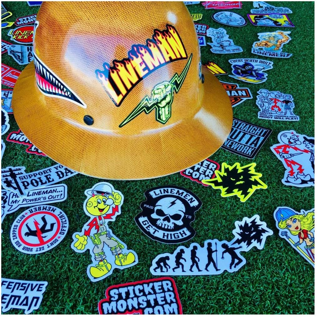 COLIBROX 64 pcs Lineman Hard Hat Stickers