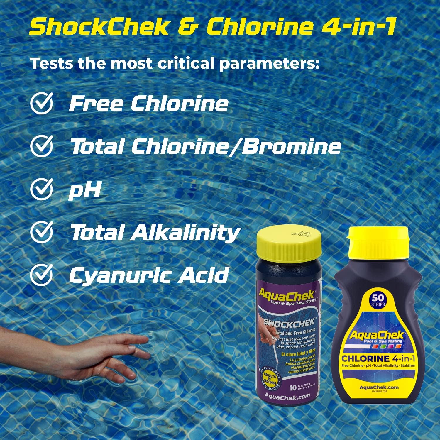 AquaChek® Chlorine 4-in-1 + Shock Test Strips and ShockChek Test Kit