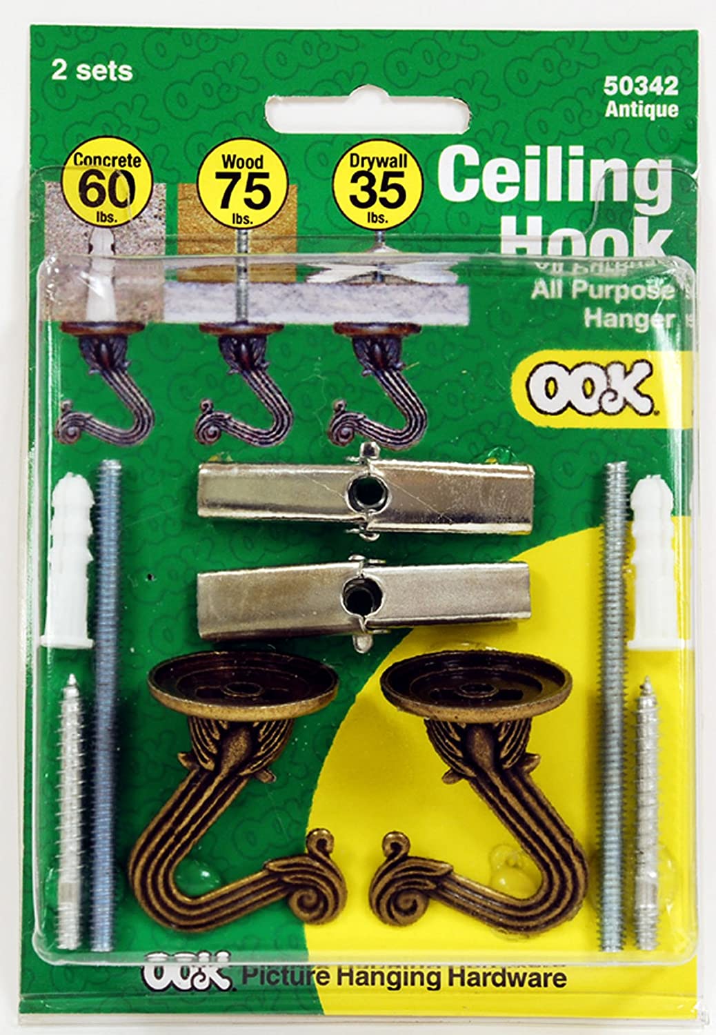 OOK 50342 Swag Hooks with Hardware, Antique Brass, 2-Pack