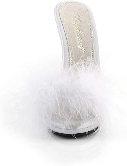 FABULICIOUS Poise-501F Women's Marabou Slipper, White Satin-marabou Fur/White