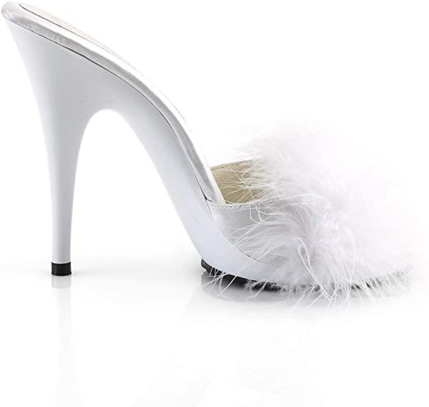 FABULICIOUS Poise-501F Women's Marabou Slipper, White Satin-marabou Fur/White