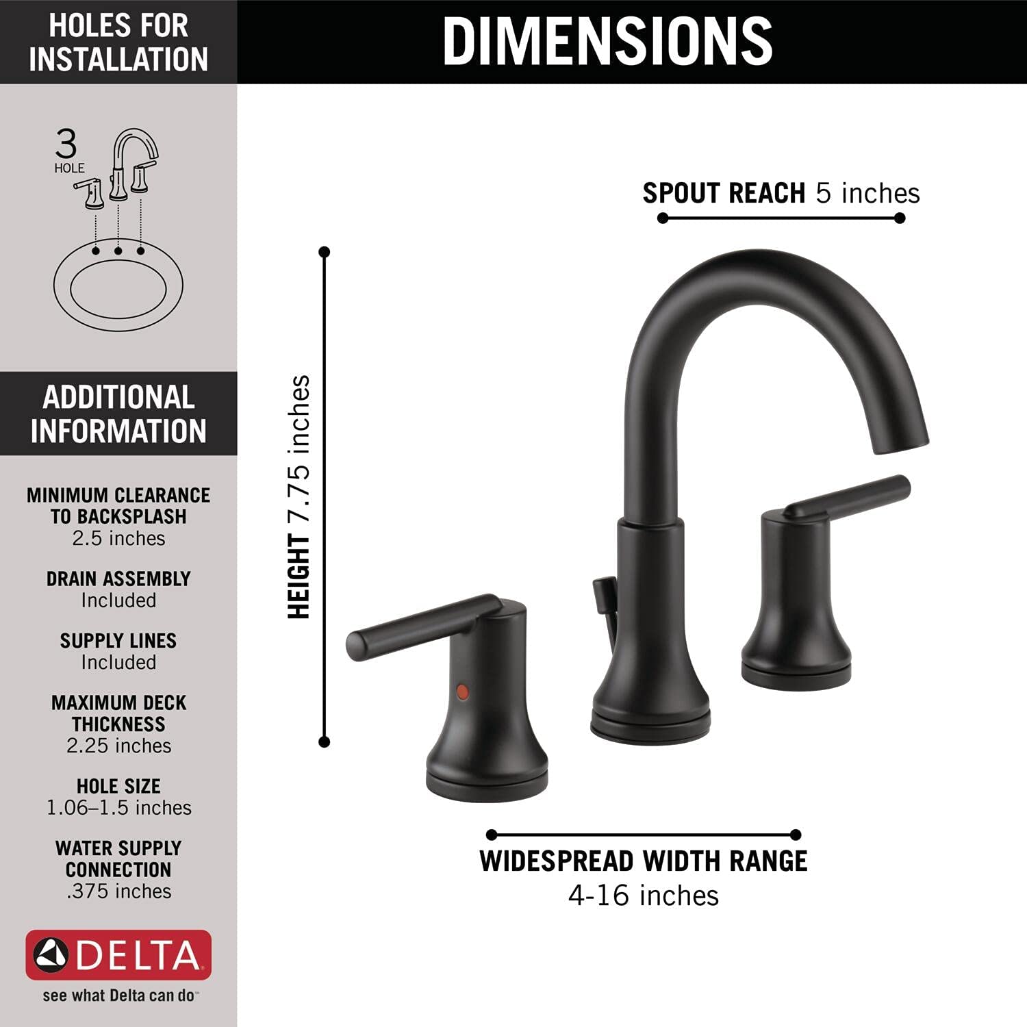 DELTA® 3559-BLMPU-DST TRINSIC® Two Handle Widespread Bathroom Faucet In Matte Black