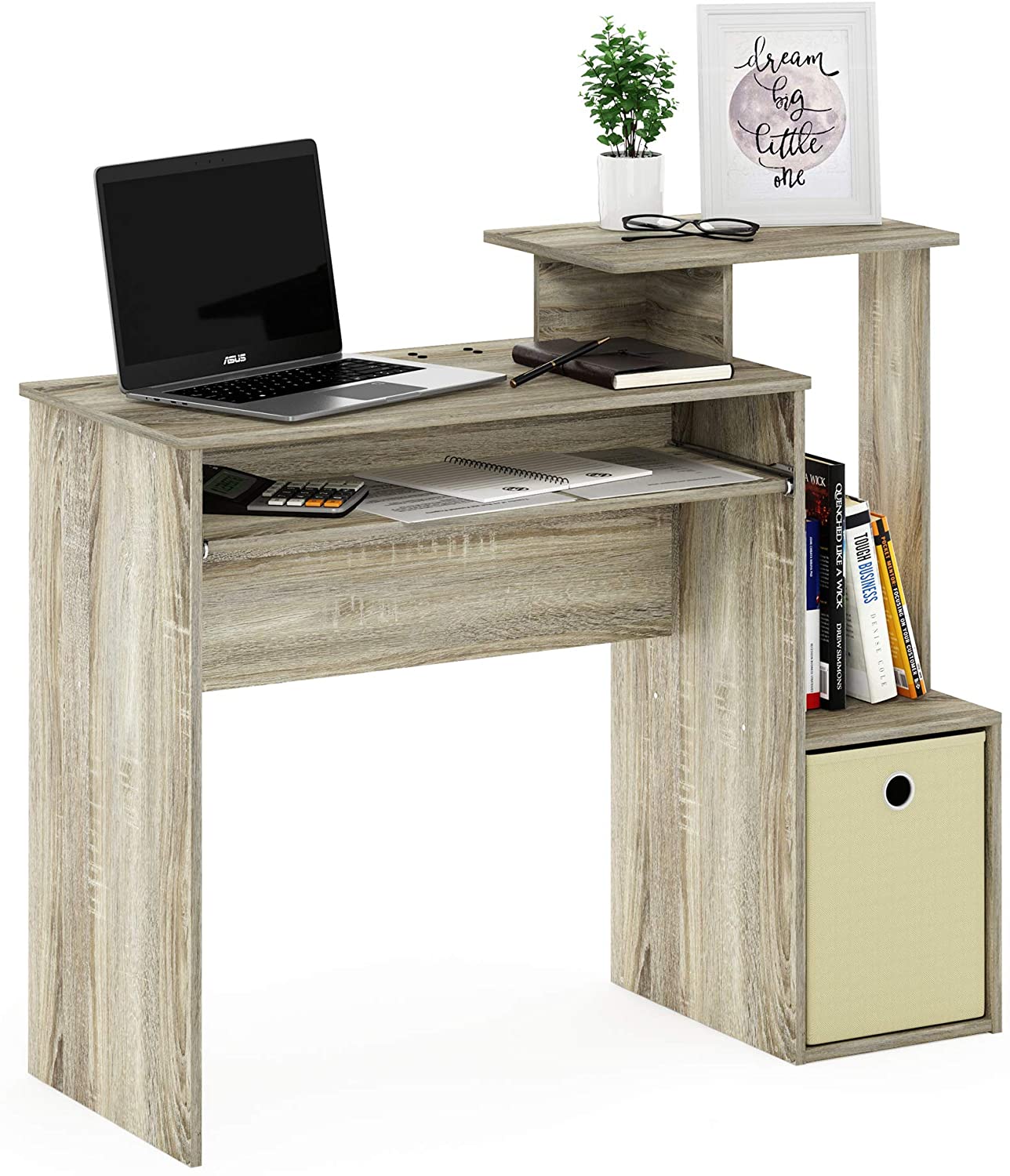 Furinno® Computer Writing Desk 12095OK/IV, Sonoma Oak/Ivory