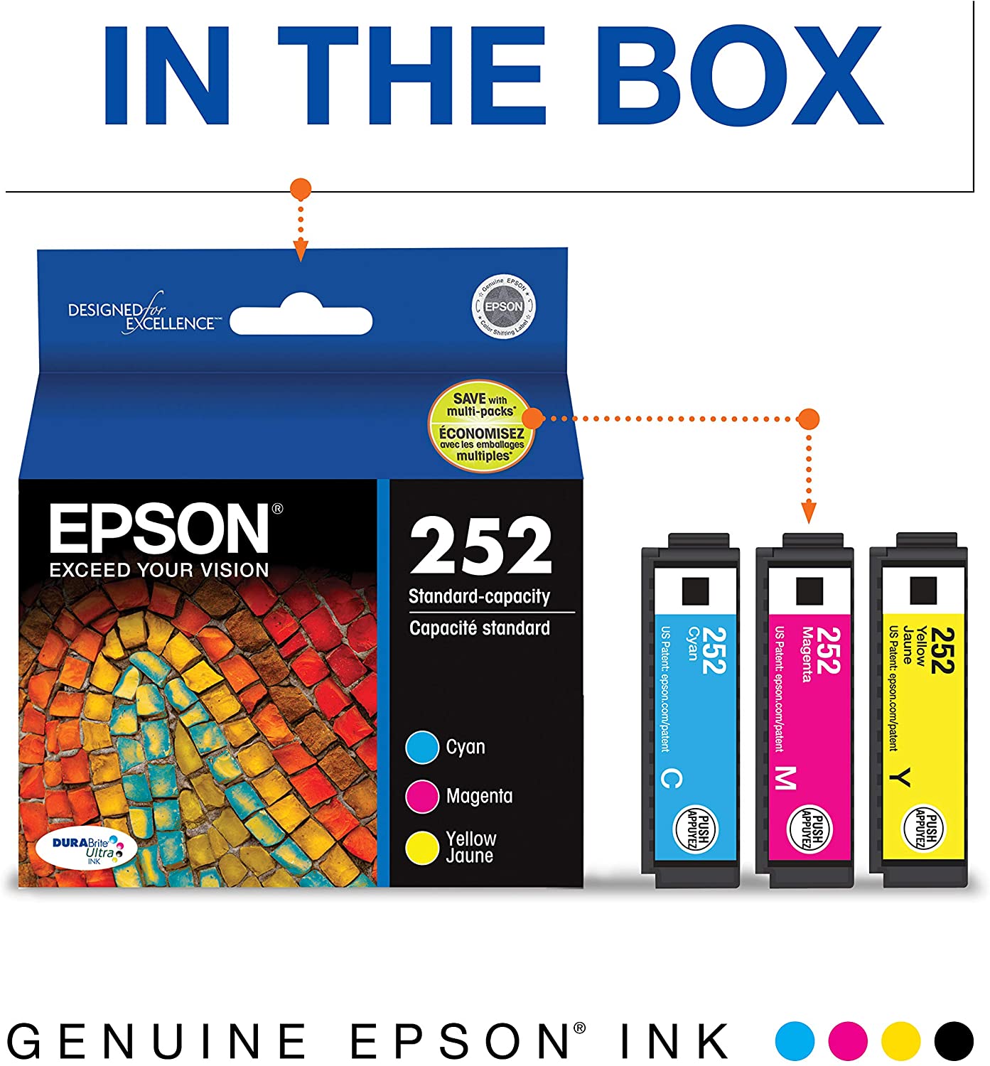 EPSON® 252, Color Ink Cartridges, C/M/Y, T252520-S