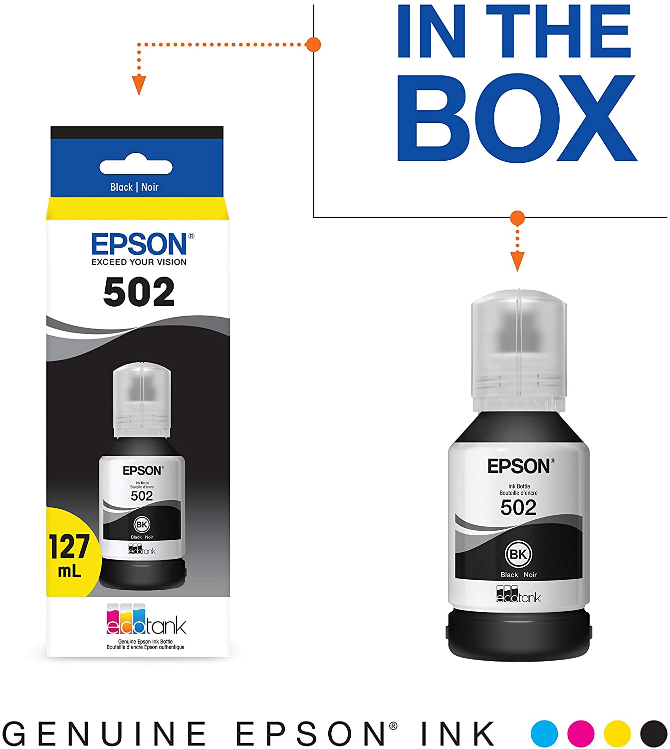 EPSON® T502, Black Ink Bottle, T502120-S