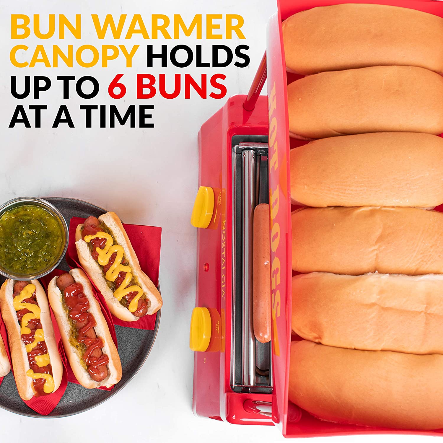 NOSTALGIA™ Hot Dog Roller and Bun Warmer, 8 Hot Dog and 6 Bun Capacity