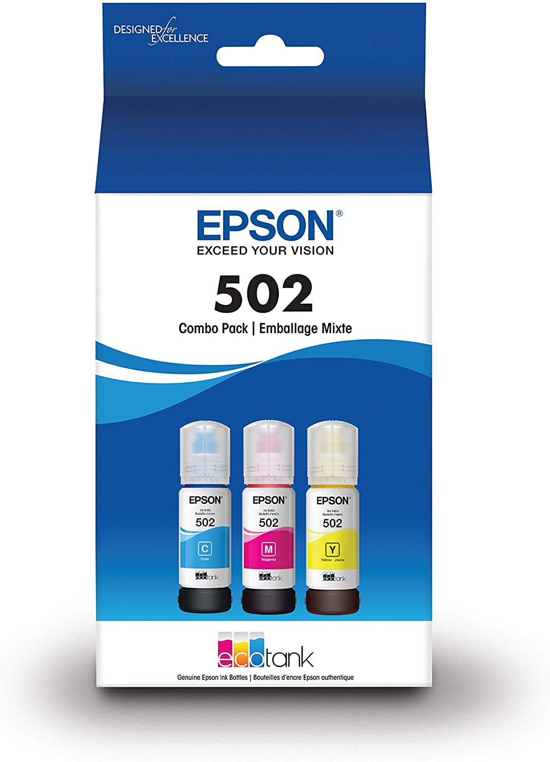 EPSON® T502, Multi-Color Ink Bottles, C/M/Y 3-Pack, T502520-S