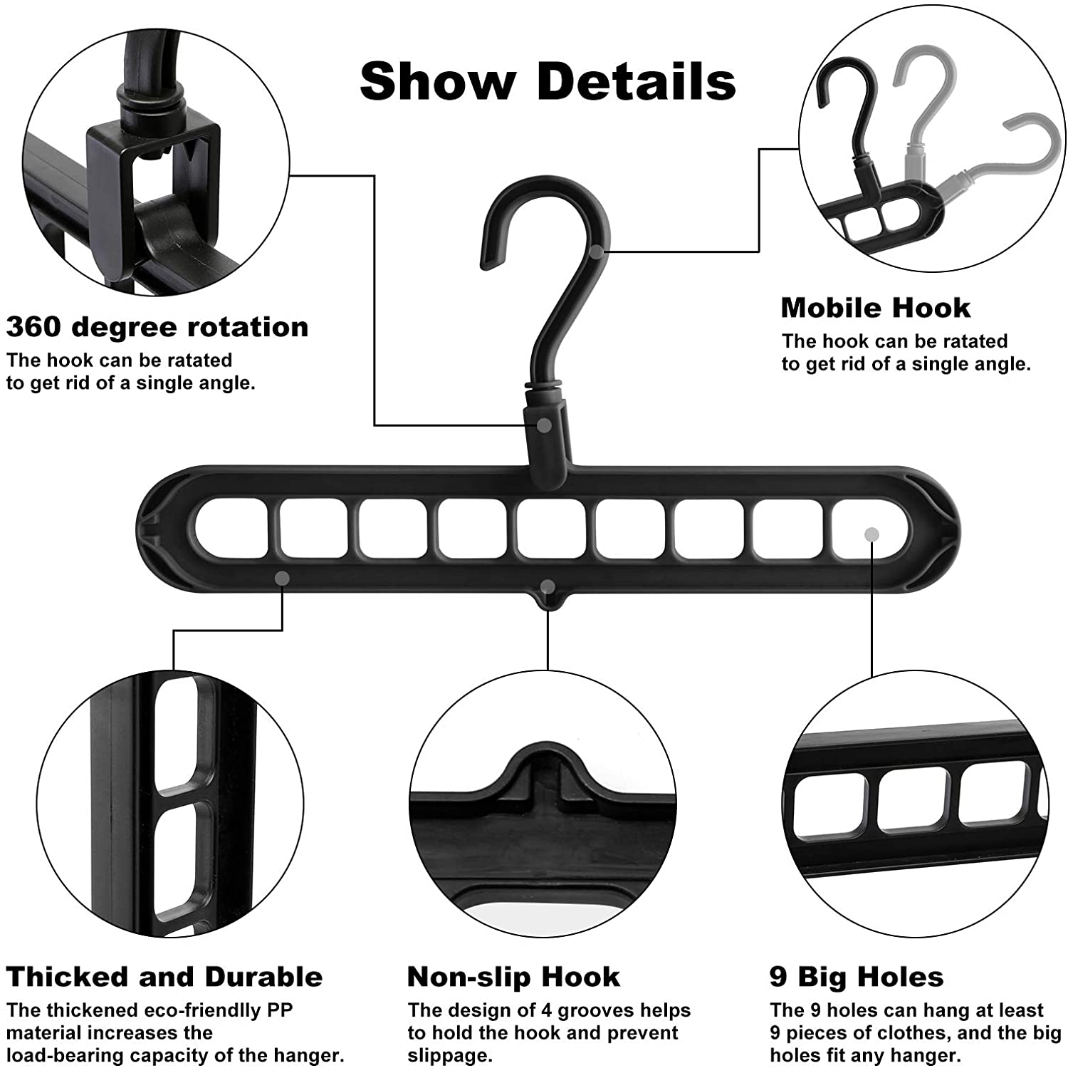 HEYHOUSE Plastic Hanger Organizer for Closet, 6-Pack