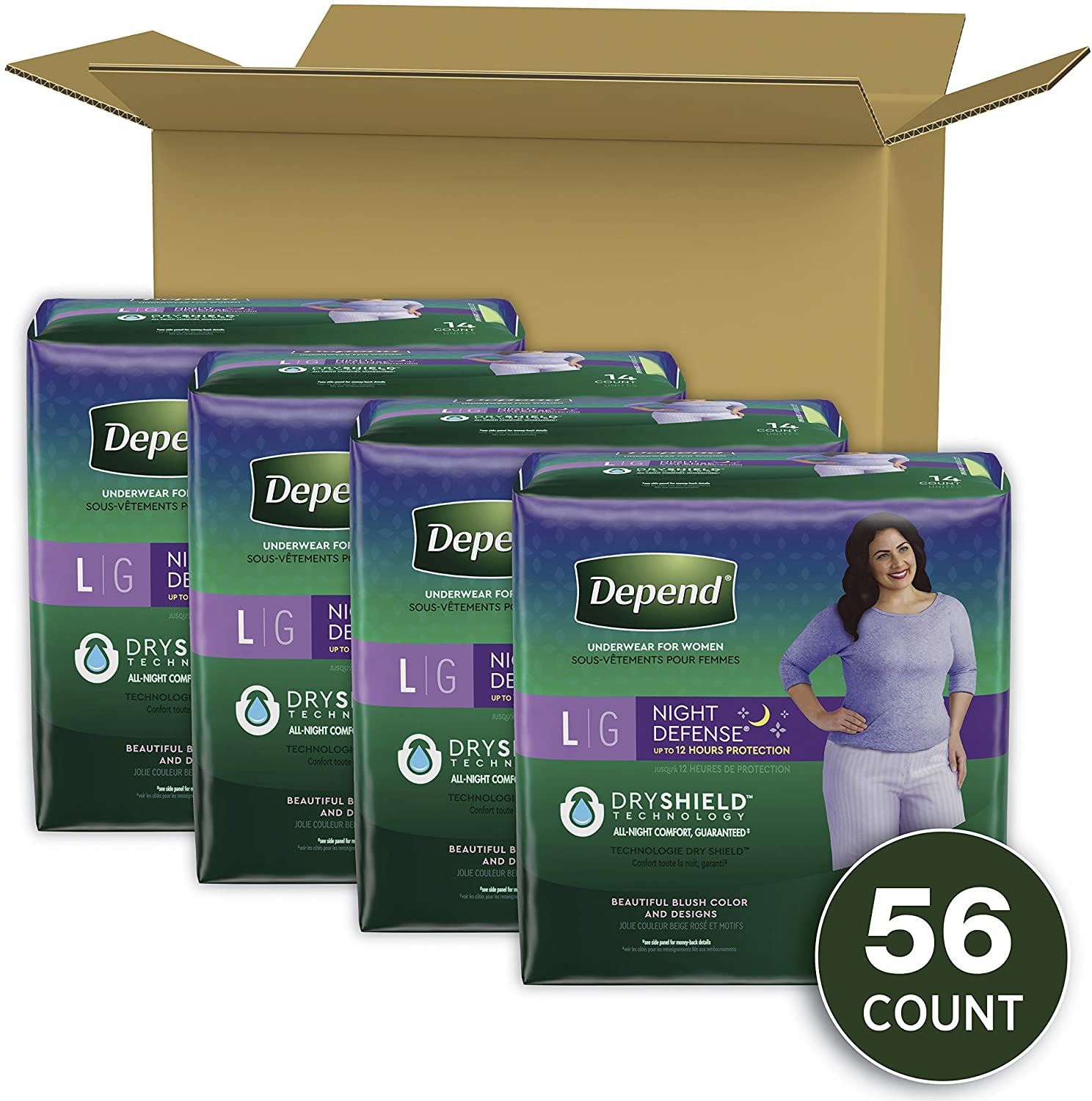 Depend® Night Defense® Underwear for Women - Overnight, Large, 56 Count