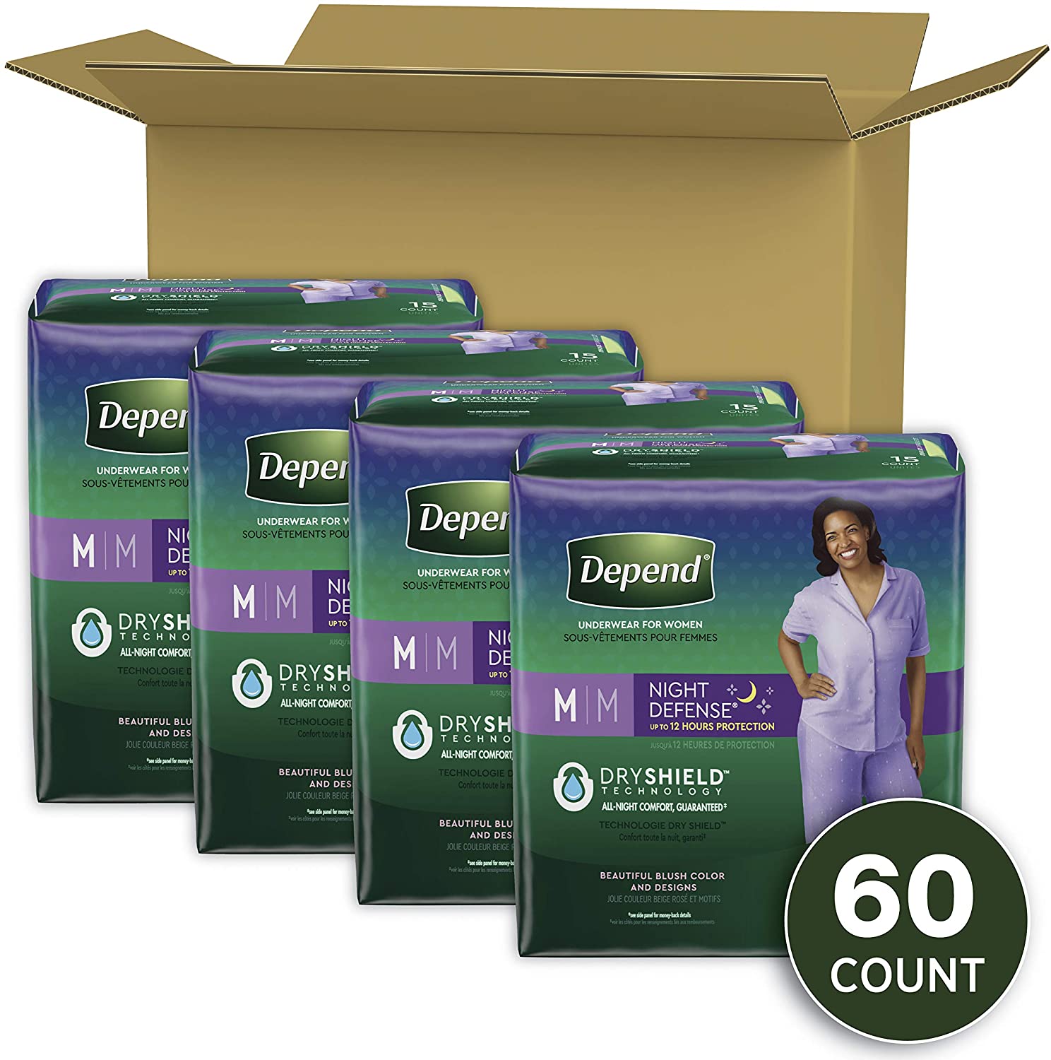 Depend® Night Defense® Underwear for Women - Overnight, Medium, 60 Count