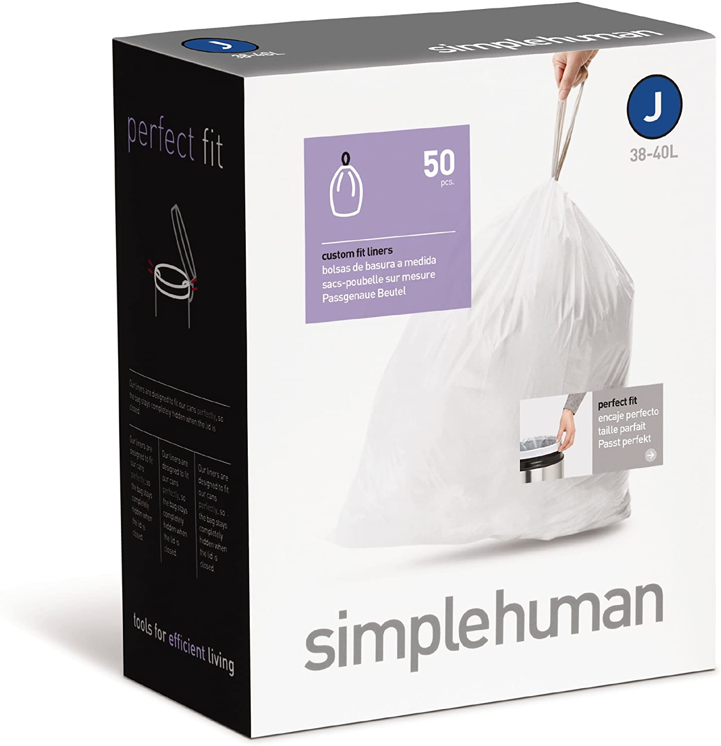 SIMPLEHUMAN Code J Custom Fit Liners 30-40 liter, 50-Count Box