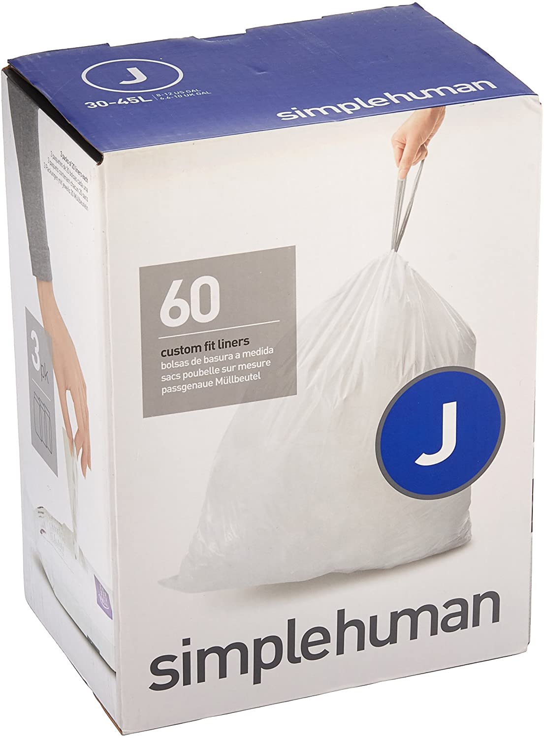 SIMPLEHUMAN Code J Custom Fit Liners 30-45 liter, 60-Count Box