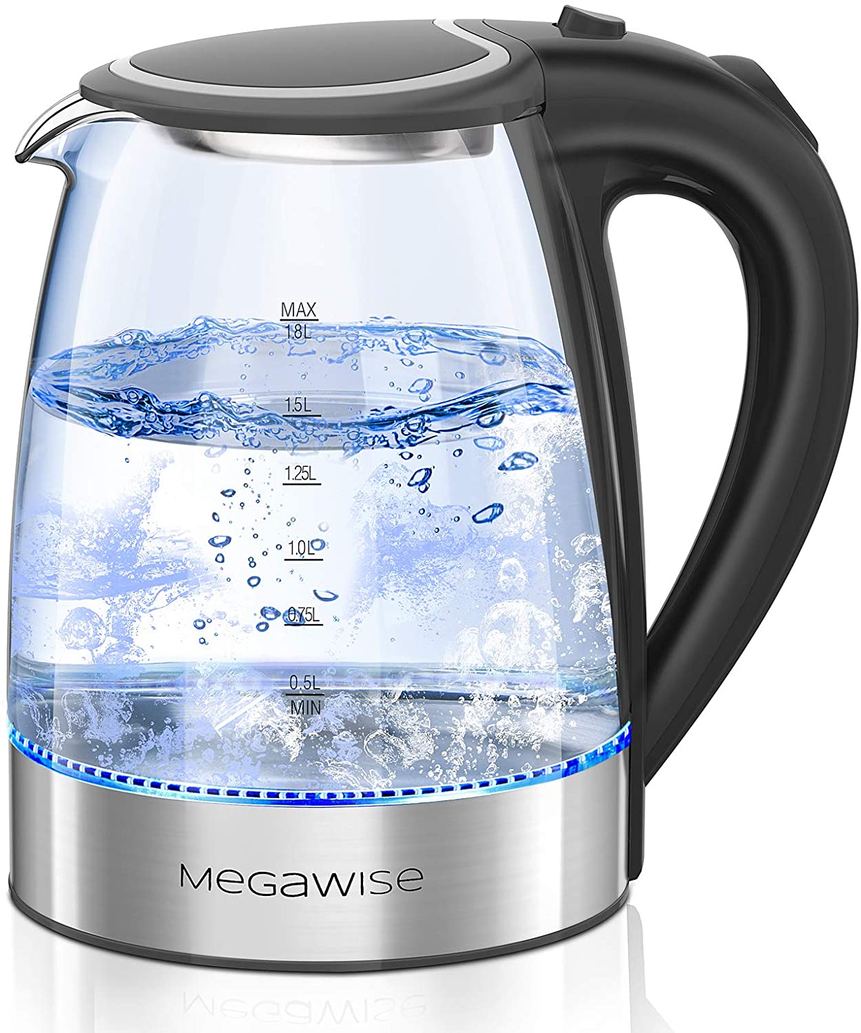 MEGAWISE 1500W Borosilicate Glass Electric Kettle with LED Light