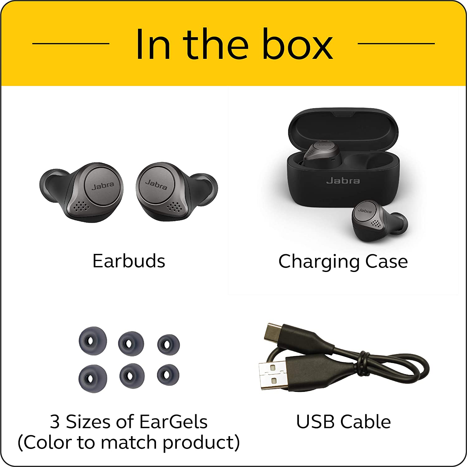 Jabra Elite 75t Wireless Headset with Charging case & EarGels