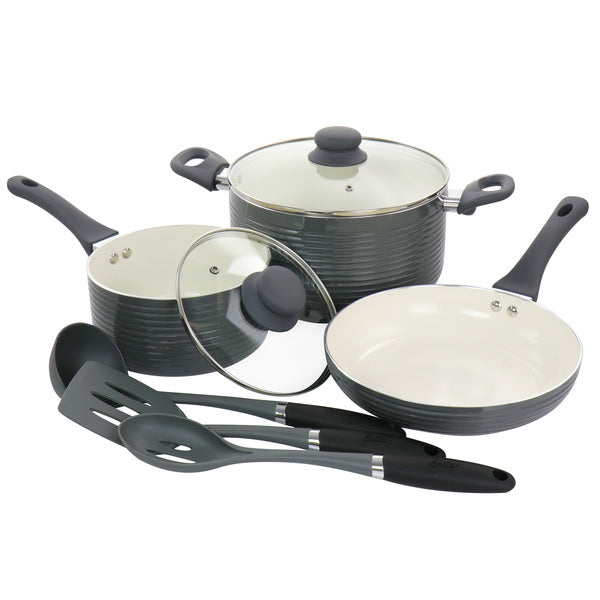 Oster Ridge Valley 8 Piece Aluminum Nonstick Cookware Set in Grey