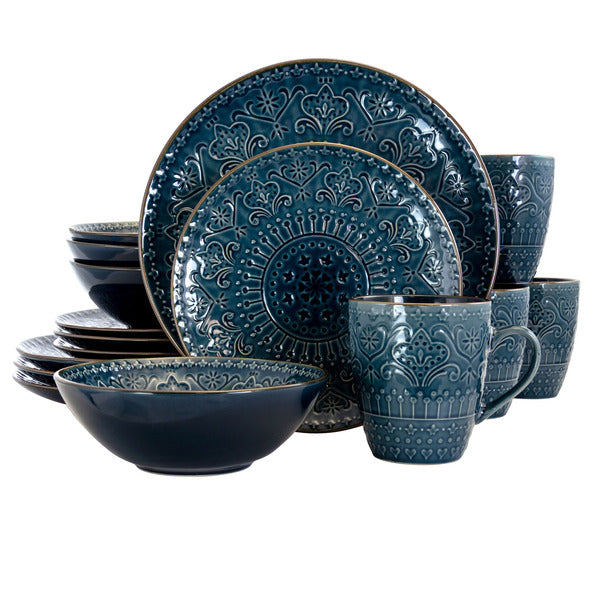 Elama  Deep Sea Mozaic 16 Piece Luxurious Stoneware Dinnerware with Complete Setting for 4