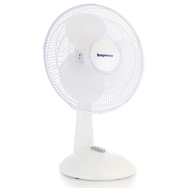 Impress 12 Inch 3 Speed Oscillating Table Fan in White