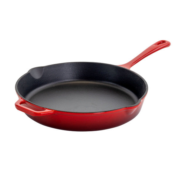 MegaChef 12 Inch Round Enamel Cast Iron Skillet in Red