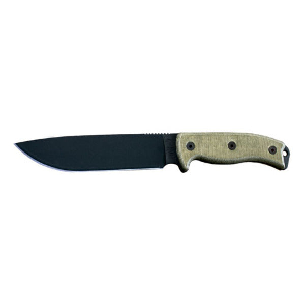 Ontario RAT-7 Fixed 7.0 in Black Blade Tan Micarta Handle